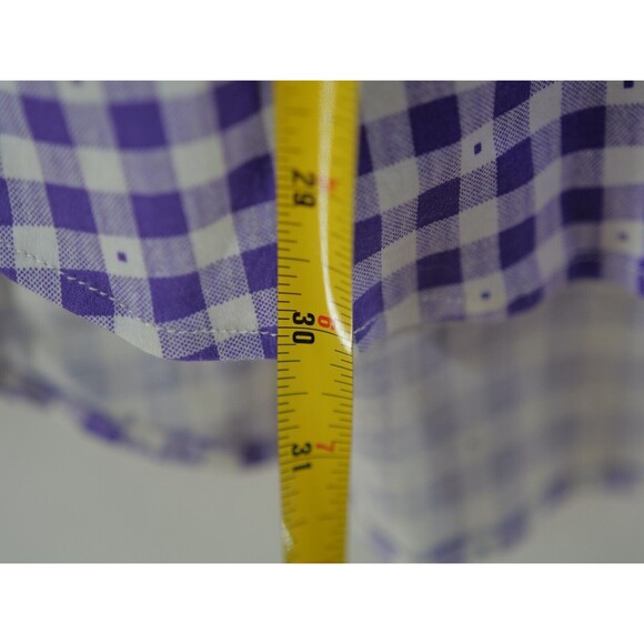 Butter Cloth Men Large Slim Fit Button Shirt Cotton Gingham‎ Purple Short Sleeve - Picture 7 of 8